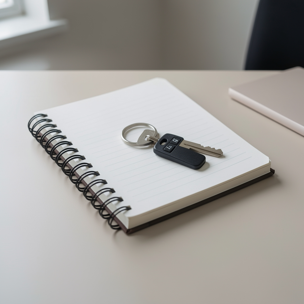 Secure hardware key and validator operations notebook on a minimalist desk with neutral lighting